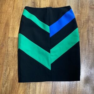 Carlisle black with blue and green chevron print pencil skirt size 0